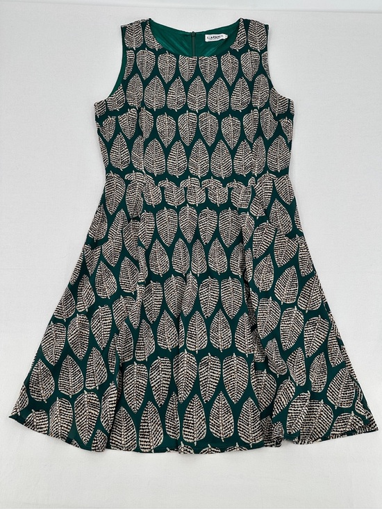 Dresses & Skirts - Forest Green Graphic Leaf Print Fit & Flare Dress Retro Mod Botanical M